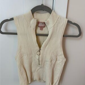 Charlie Zip Top Cream Rib Knit Top